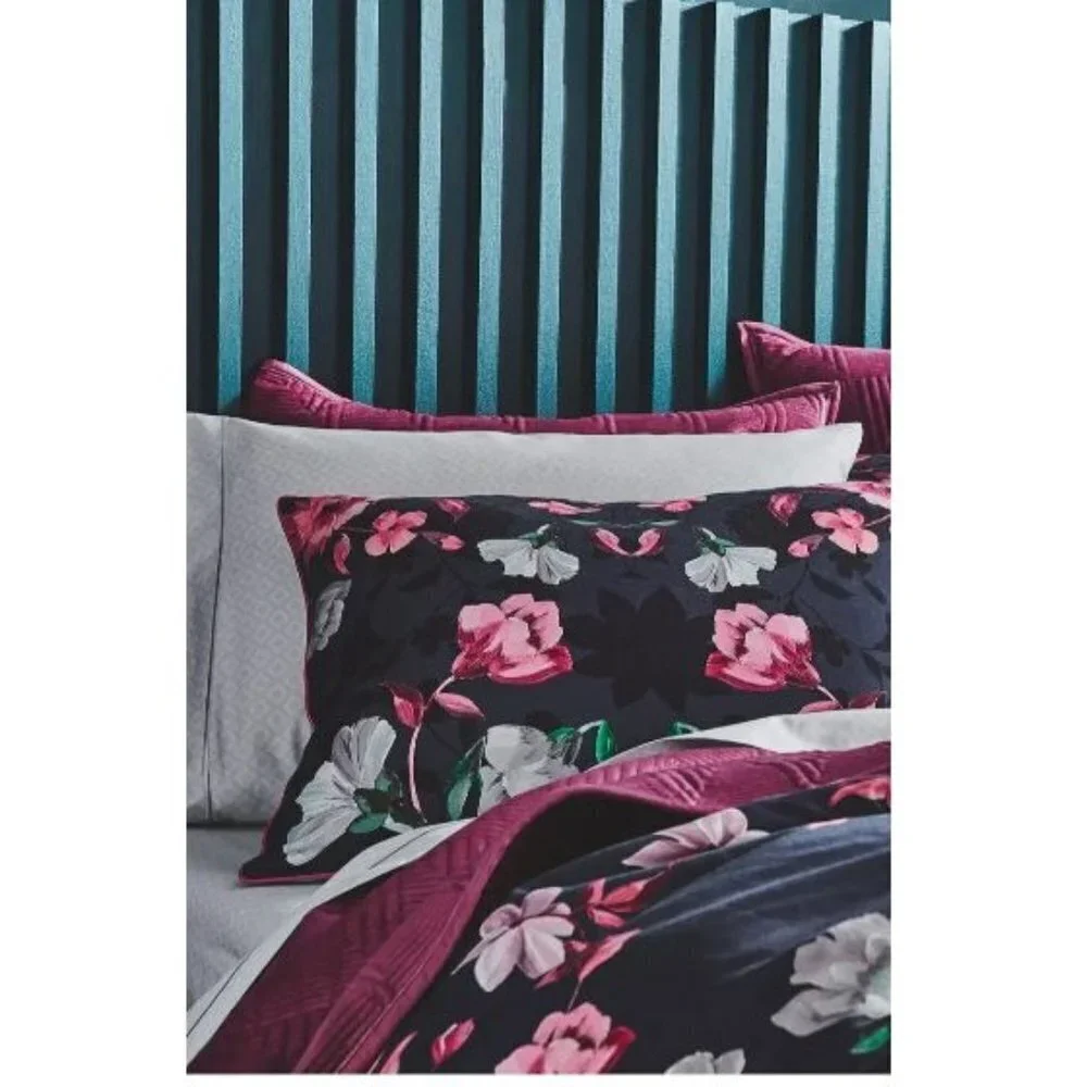 Ted Baker London Blue Pink Floral Rhubarb Duvet Cover & Shams Set Sz Queen New
